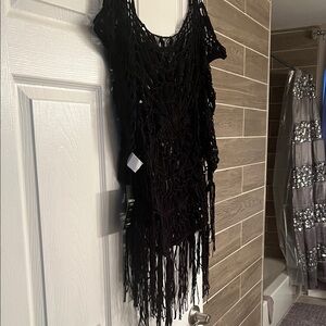 Black Crochet Fringe Top